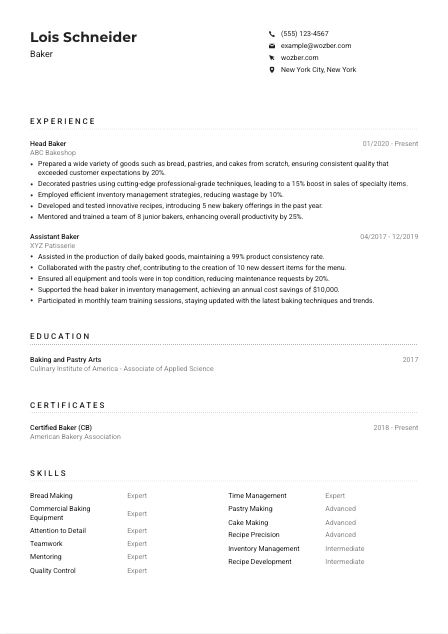 Baker Resume Example