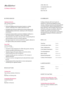 Culinary Instructor Resume Template #2