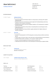 Culinary Instructor Resume Template #1