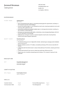 Catering Server Resume Template #1