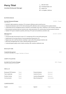 Assistant Restaurant Manager Resume Example