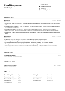 Bar Manager CV Example