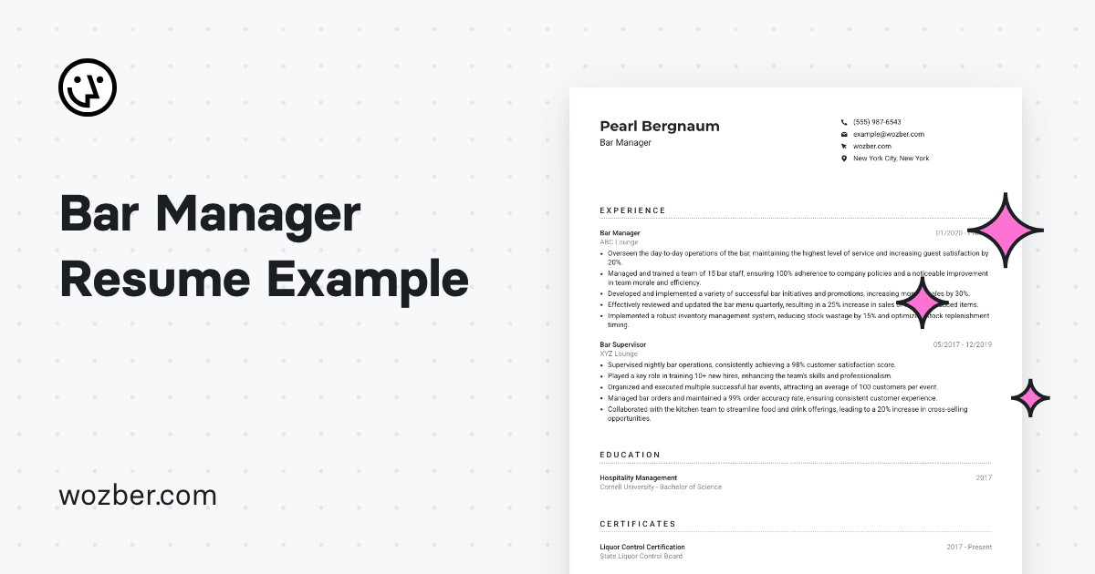 Bar Manager Resume Example - Og