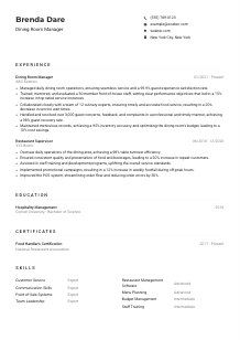 Dining Room Manager CV Example