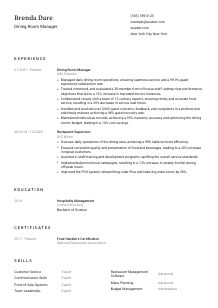 Dining Room Manager Resume Template #1