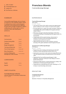 Food and Beverage Manager Resume Template #3