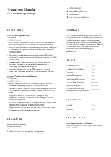 Food and Beverage Manager Resume Template #1