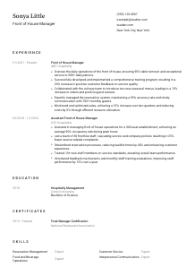 Front of House Manager Resume Template #3