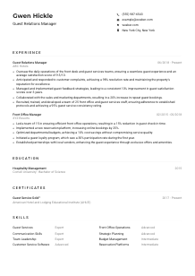 Guest Relations Manager Resume Example