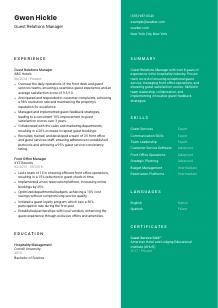 Guest Relations Manager Resume Template #2
