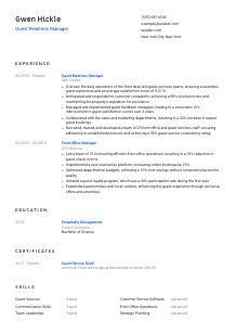 Guest Relations Manager Resume Template #1