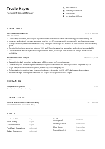 Restaurant General Manager CV Example