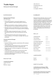 Restaurant General Manager Resume Template #1