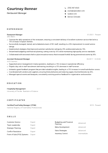 Restaurant Manager CV Example