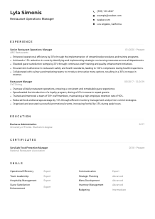 Restaurant Operations Manager CV Example