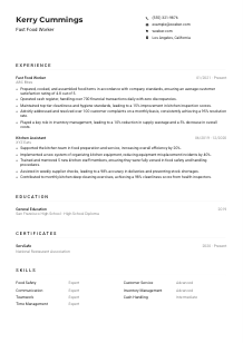 Fast Food Worker CV Example