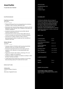 Food Services Worker Resume Template #3