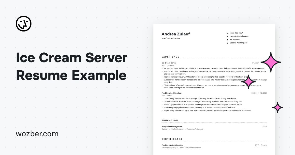 Ice Cream Server Resume Example