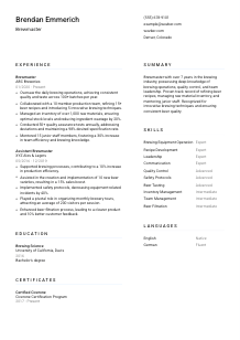 Brewmaster Resume Template #5