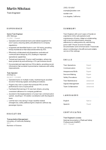 Train Engineer Resume Template #1