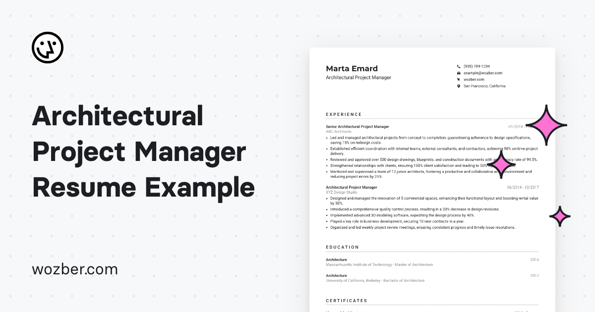 Architectural Project Manager Resume Example