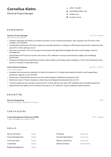 Electrical Project Manager Resume Example