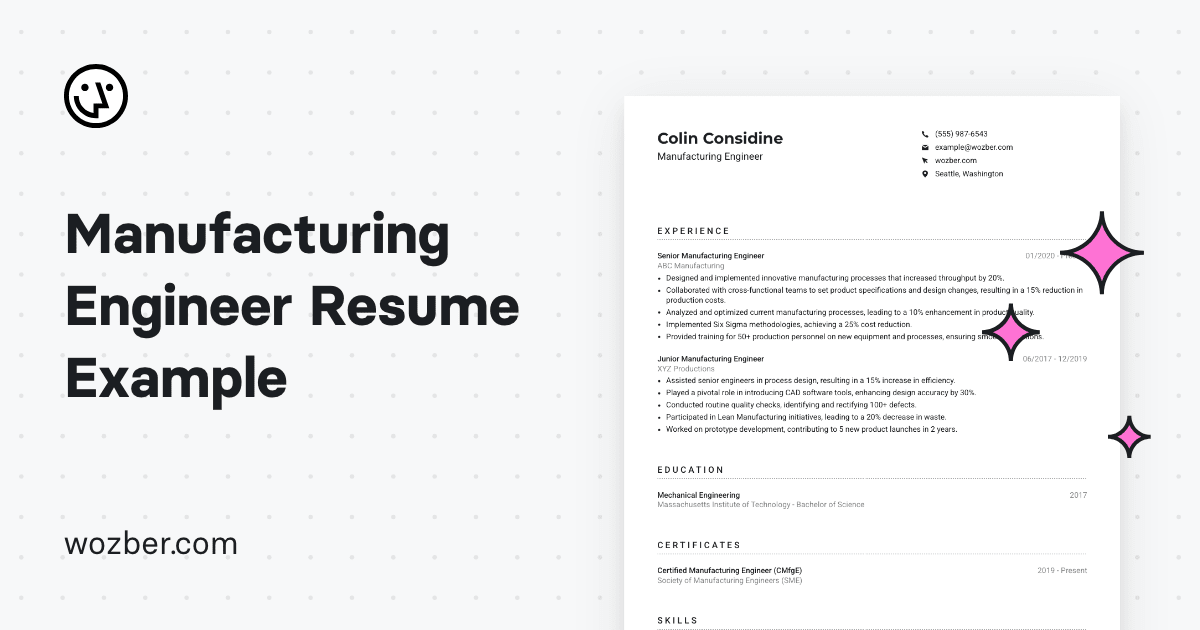 Manufacturing Engineer Resume Example