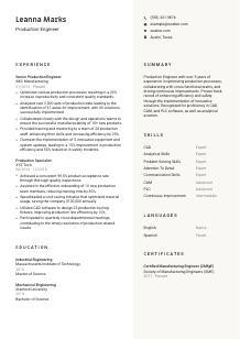 Production Engineer Resume Template #2