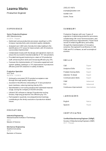 Production Engineer Resume Template #1