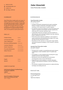 Solar Photovoltaic Installer Resume Template #3