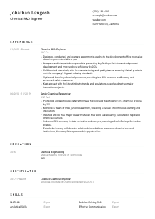 Chemical R&D Engineer CV Template #1