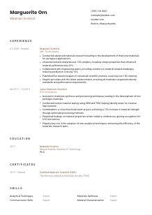 Materials Scientist CV Template #1