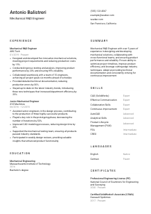 Mechanical R&D Engineer CV Template #1