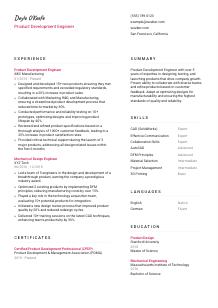 Product Development Engineer Resume Template #2