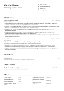 Dermatology Medical Assistant Resume Example