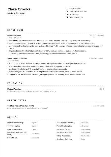 Medical Assistant CV Example