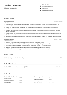 Medical Receptionist CV Example