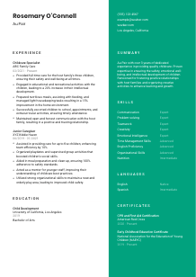 Au Pair Resume Template #2