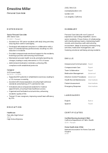 Personal Care Aide Resume Template #2