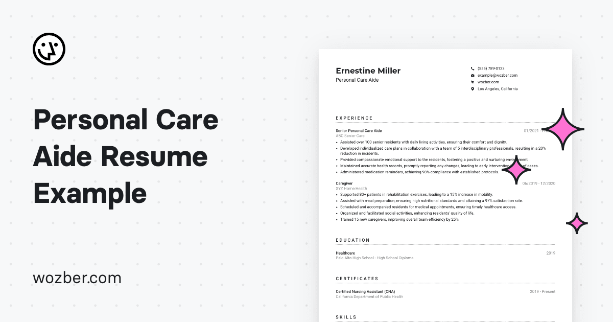 Personal Care Aide Resume Example 5370