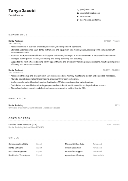 Dental Nurse CV Example