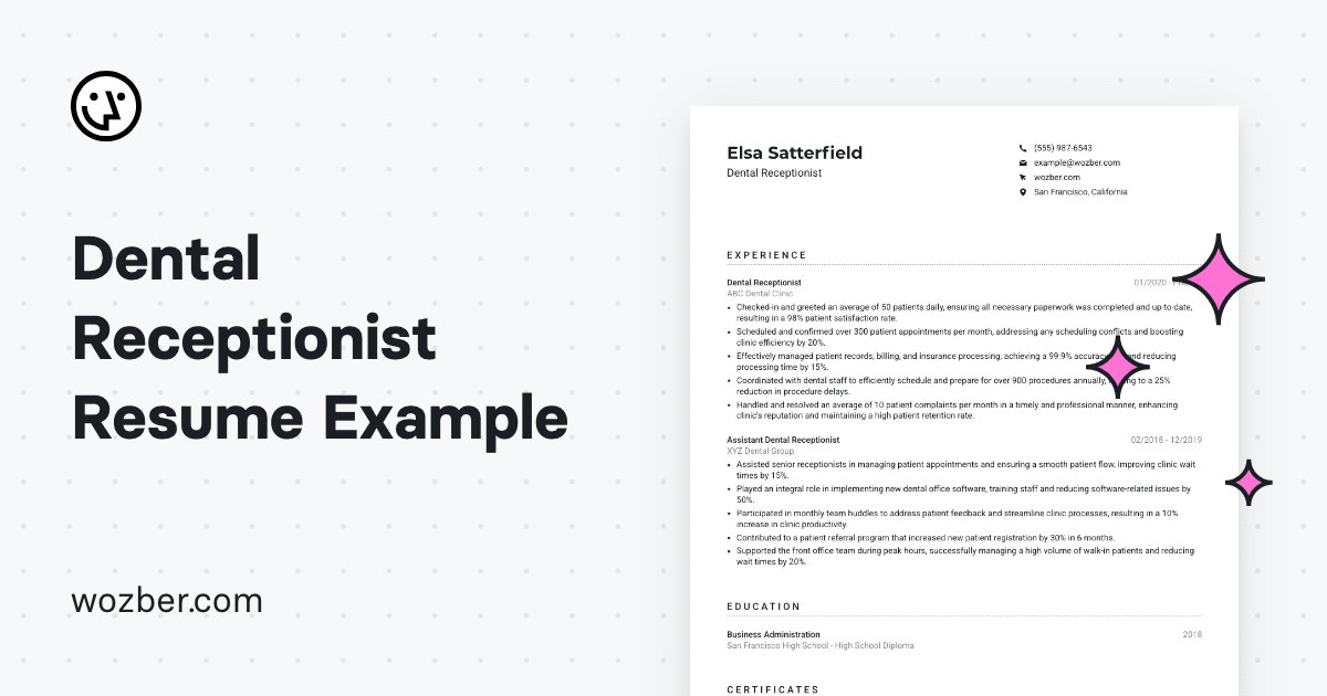 Dental Receptionist Resume Example - Og