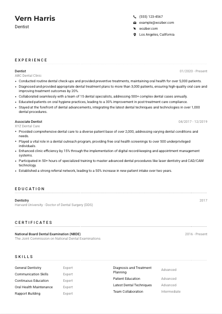 Dentist CV Example