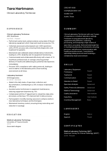 Clinical Laboratory Technician CV Template #17