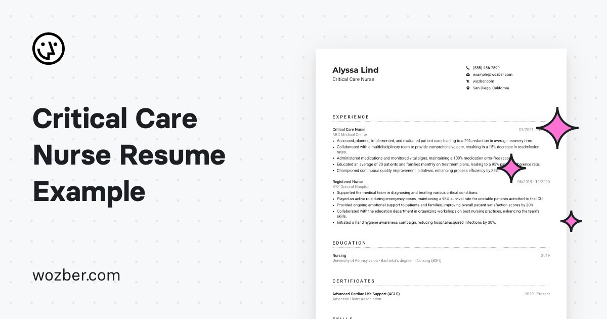 Critical Care Nurse Resume Example - Og 