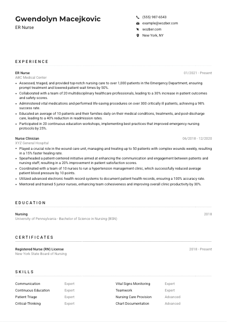 ER Nurse CV Example