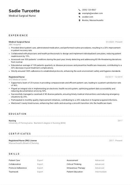 Medical Surgical Nurse Resume Example