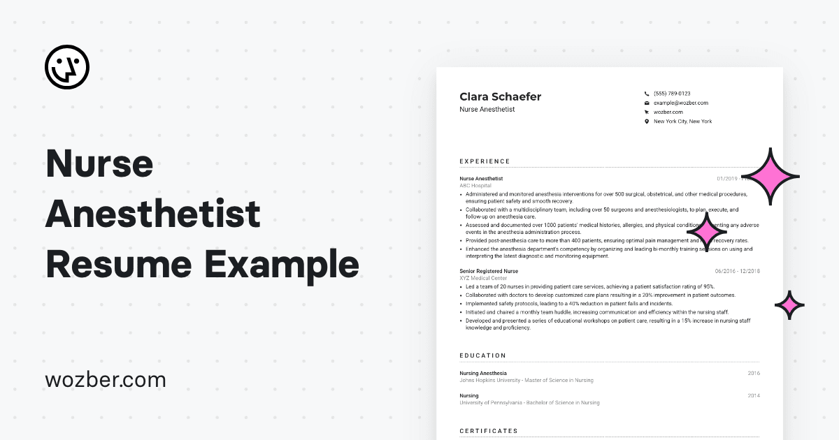 Nurse Anesthetist Resume Example - Og 
