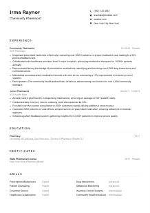 Community Pharmacist CV Example