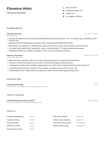 Pharmacy Assistant Resume Example